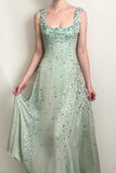 Niulatu Green Beaded Spaghetti Straps Chiffon A-Line Long Prom Dresses Sweet Evening Gowns HZ1103