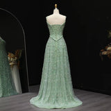 Niulatu Green Tulle Beading Square Neck A-Line Long Prom Dresses Sweet 16 Evening Gowns HZ1103