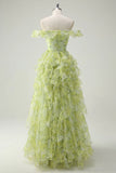 Niulatu Light Sage Green Square Neck Printed Chiffon A-Line Long Prom Dresses Birthday Evening Gowns HZ1103