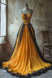 Niulatu Yellow Spaghetti Straps Tulle A-Line Long Prom Dresses HZ1103