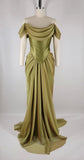 Niulatu Green Off Shoulder Chiffon Satin Corset Long Prom Dresses Elegant Formal Evening Gowns HZ1103