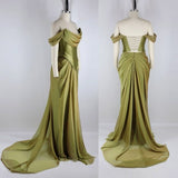 Niulatu Green Off Shoulder Chiffon Satin Corset Long Prom Dresses Elegant Formal Evening Gowns HZ1103