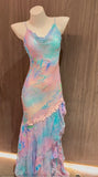 Niulatu Colorful Spaghetti Straps Chiffon Beaded Sheath Long Prom Dresses Stunning Evening Gowns HZ1103