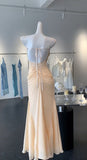 Niulatu Light Champagne Sweetheart Neck Chiffon Open Back Sheath Long Prom Dresses Formal Evening Gowns HZ1103