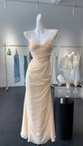Niulatu Light Champagne Sweetheart Neck Chiffon Open Back Sheath Long Prom Dresses Formal Evening Gowns HZ1103