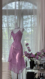 Niulatu Purple Spaghetti Straps Chiffon Beading Short Prom Dresses Sweet Party Dresses HZ1103
