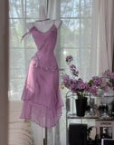 Niulatu Purple Spaghetti Straps Chiffon Beading Short Prom Dresses Sweet Party Dresses HZ1103