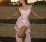 Niulatu Chiffon Spaghetti Straps with Slits Party Dress Beautiful Bridesmaid Dress HZ1103