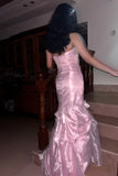 Niulatu Strapless Pink Tulle Mermaid Long Prom DressesFormal Evening Gowns HZ1103