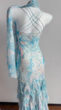 Niulatu Blue Printed Chiffon Spaghetti Straps Beaded Sheath Prom Dresses for Party HZ1103