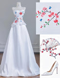 Niulatu White Strapless Satin Beaded A-line Wedding Dresses Formal Evening Gowns HZ1103