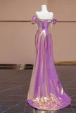 Niulatu Purple Off Shoulder Satin Beaded A-line Long Prom Dresses Stylish Formal Evening Gowns HZ1103