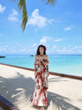 Niulatu Red Off Shoulder Printed Chiffon A-line Party Dresses Daily Evening Gowns HZ1103