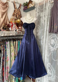 Niulatu Navy Strapless Satin Mermaid Short Party Dresses HZ1103