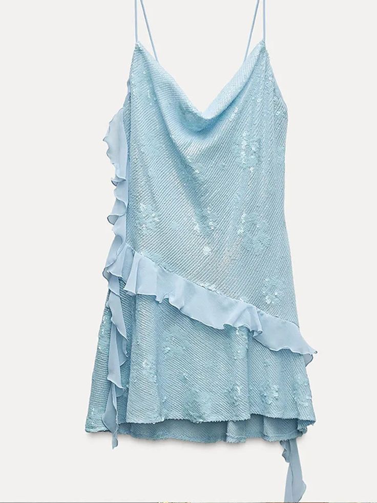 Niulatu Blue Sheath Spaghetti Strap Short Outdoor Party Outfit Summer Birthday Dresses HZ1103