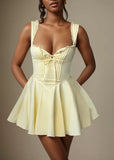 Niulatu Butter Yellow A-Line Spaghetti Straps Satin Short Birthday Party Dress Homecoming Dress HZ1103
