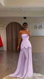 Niulatu Purple Strapless A-Line Chiffon Long Prom Dresses Formal Evening Gowns HZ1103