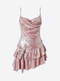 Niulatu Dusty Pink Chiffon Satin A-Line Spaghetti Straps Short Party Dress Homecoming Dress HZ1103