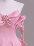 Niulatu Pink A-Line Off Shoulder Satin Train Wedding Dress Formal Evening Gowns HZ1103