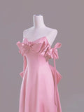Niulatu Pink A-Line Off Shoulder Satin Train Wedding Dress Formal Evening Gowns HZ1103