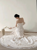 Niulatu White Strapless Lace Applique A-Line Wedding Dress HZ1103