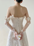 Niulatu White Strapless Lace Applique A-Line Wedding Dress HZ1103