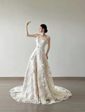 Niulatu White Strapless Lace Applique A-Line Wedding Dress HZ1103