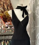 Niulatu Black V-neck Chiffon Short Prom Dresses Simple Party Dresses HZ1103