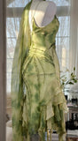 Niulatu Green Spaghetti Straps Sheath Party Dresses Chiffon Beaded Short Y2K Prom Dresses HZ1103