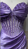 Niulatu Lilac Sweetheart Neck Mermaid Satin Beading Long Prom Dresses Formal Evening Gowns HZ1103