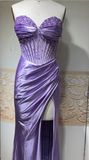 Niulatu Lilac Sweetheart Neck Mermaid Satin Beading Long Prom Dresses Formal Evening Gowns HZ1103