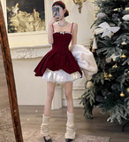 Niulatu Red Velvet A-Line Strapless Homecoming Dress Tulle Two-Piece Short Prom Dresses with Bow HZ1103