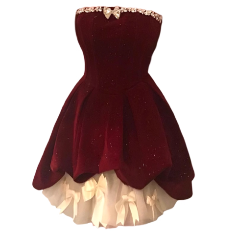 Niulatu Red Velvet A-Line Strapless Homecoming Dress Tulle Two-Piece Short Prom Dresses with Bow HZ1103