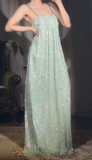 Niulatu Mint Green Straps A-Line Chiffon Beaded Long Prom Dresses with Appliques Sweet Birthday Evening Gowns HZ1103