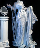 Niulatu Grey Blue Mermaid Tulle Halter Embroidery Applique Long Prom Dresses HZ1103