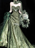 Niulatu Forest Green Strapless Mermaid Prom Dresses Tulle Birthday Dress HZ1103