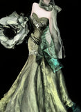 Niulatu Forest Green Strapless Mermaid Prom Dresses Tulle Birthday Dress HZ1103