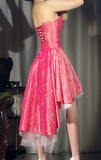 Niulatu Hot Pink Strapless A-Line Homecoming Dress Sweet Chiffon Satin Sequin Hi-lo Short Prom Dresses HZ1103