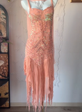 Niulatu Peach Spaghetti Strap Party Dress Sheath Chiffon Beaded Short Prom Dresses HZ1103