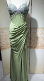 Niulatu Sage Green Sweetheart Mermaid Satin Prom Dresses Formal Evening Gowns with Rhinestones HZ1103