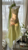 Niulatu Green Spaghetti Straps Vintage Party Dress Sheath Chiffon Beaded Short Prom Dresses HZ1103