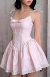 Niulatu Pink Spaghetti Strap A-Line Satin Short Prom Dresses Homecoming Dress HZ1103