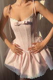Niulatu Pink Spaghetti Strap A-Line Satin Short Prom Dresses Homecoming Dress HZ1103