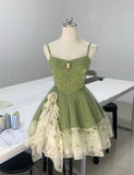 Niulatu Green Spaghetti Strap A-Line Printed Tulle Short Prom Dresses Homecoming Dress HZ1103