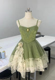Niulatu Green Spaghetti Strap A-Line Printed Tulle Short Prom Dresses Homecoming Dress HZ1103