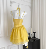 Niulatu Butter Yellow Spaghetti Straps A-Line Chiffon Short Prom Dresses Homecoming Dress HZ1103