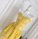 Niulatu Butter Yellow Spaghetti Straps A-Line Chiffon Short Prom Dresses Homecoming Dress HZ1103