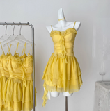Niulatu Butter Yellow Spaghetti Straps A-Line Chiffon Short Prom Dresses Homecoming Dress HZ1103