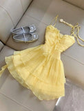 Niulatu Butter Yellow Spaghetti Straps A-Line Chiffon Short Prom Dresses Homecoming Dress HZ1103