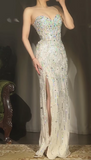 Niulatu Sweetheart Neck Colorful Beaded Sheath Long Prom Dresses Vintage Evening Gowns with Slits HZ1103